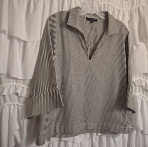 Lafayette 148 New York Black and White Striped Blouse M